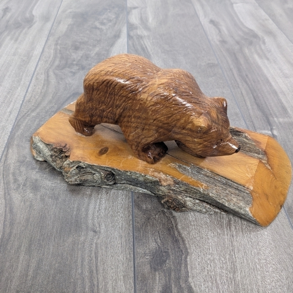 Hand Carved Wooden Bear Canadiana Wildlife